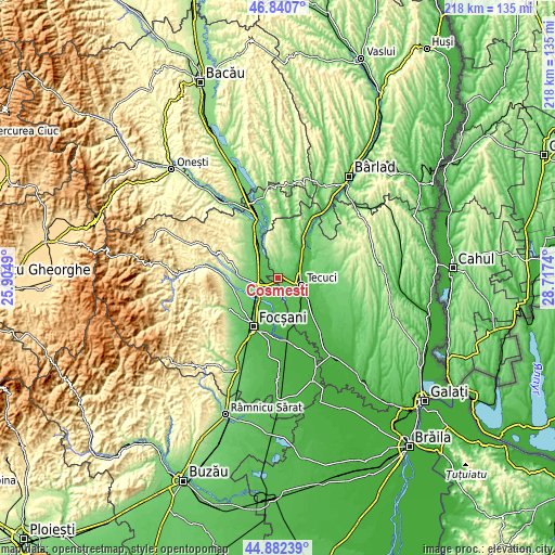 Topographic map of Cosmeşti