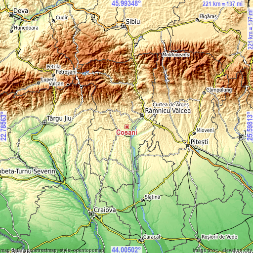 Topographic map of Coșani