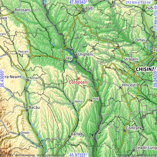 Topographic map of Coropceni