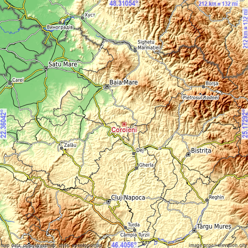 Topographic map of Coroieni