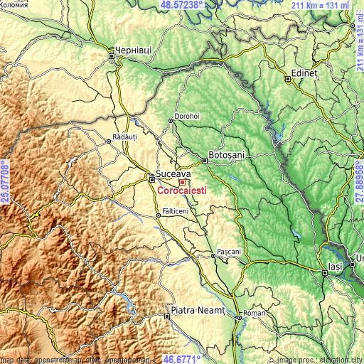 Topographic map of Corocăiești