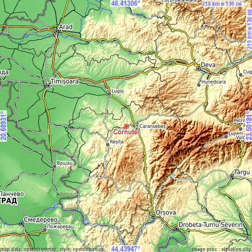 Topographic map of Cornuțel