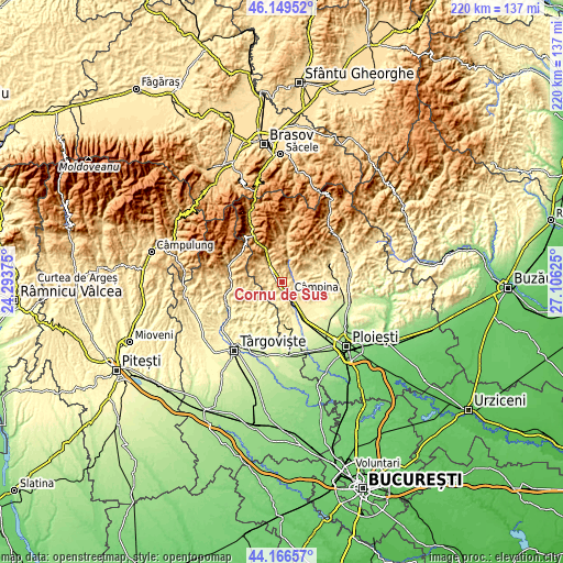 Topographic map of Cornu de Sus