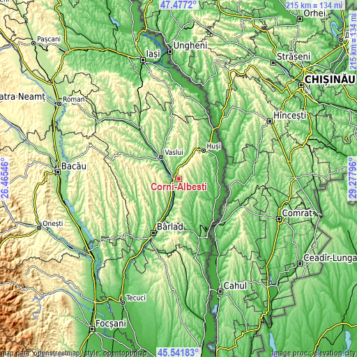 Topographic map of Corni-Albești