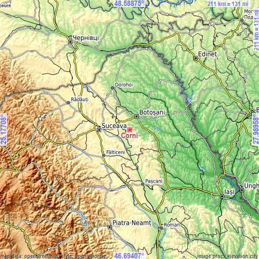 Topographic map of Corni