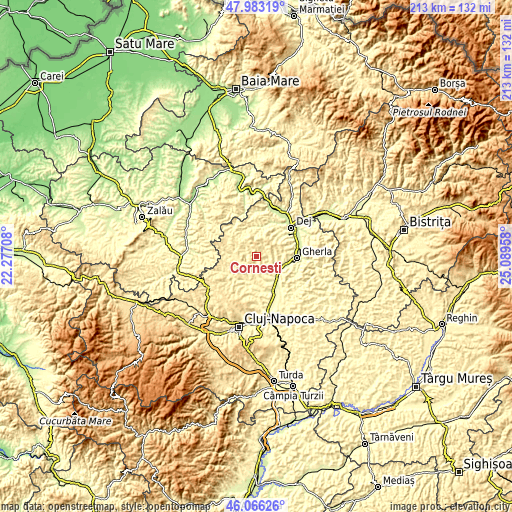 Topographic map of Corneşti