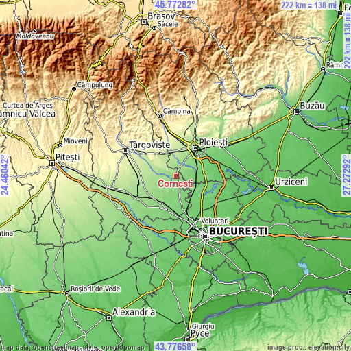 Topographic map of Corneşti