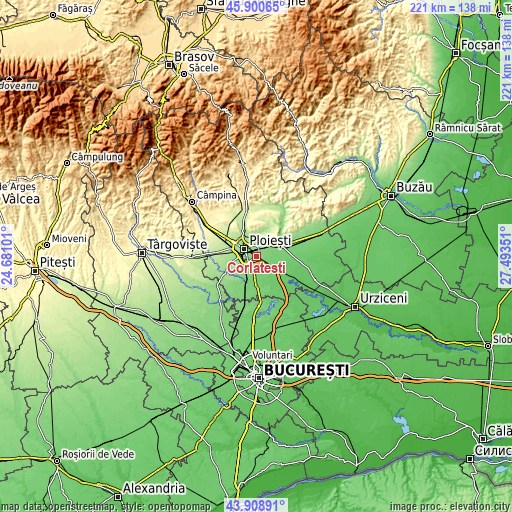 Topographic map of Corlătești