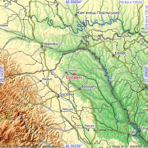 Topographic map of Corlăteni