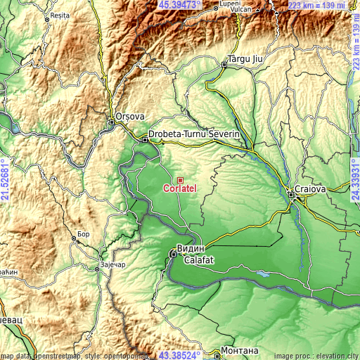 Topographic map of Corlăţel