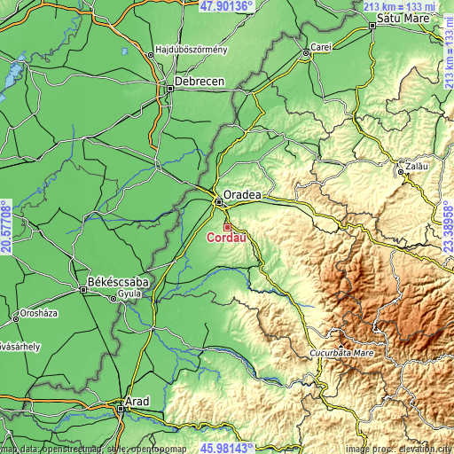 Topographic map of Cordău