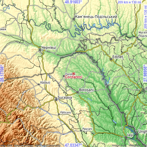 Topographic map of Cordăreni