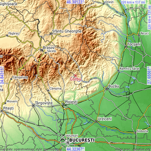 Topographic map of Corbu