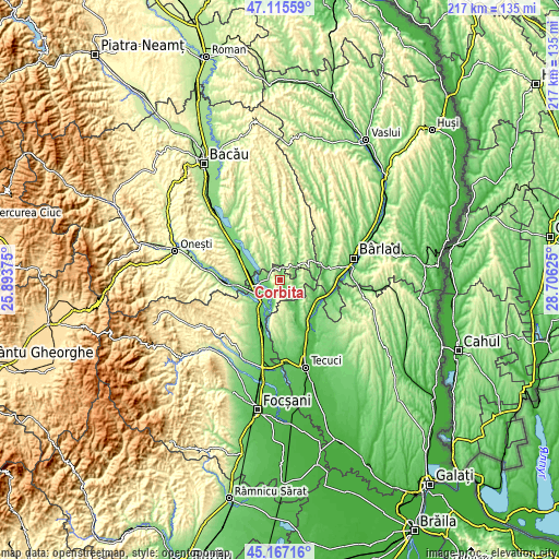 Topographic map of Corbiţa