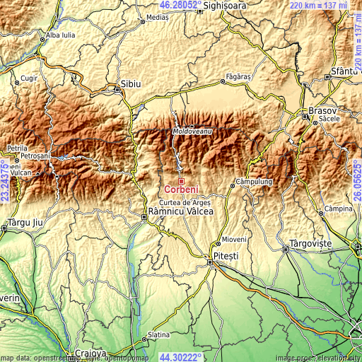 Topographic map of Corbeni