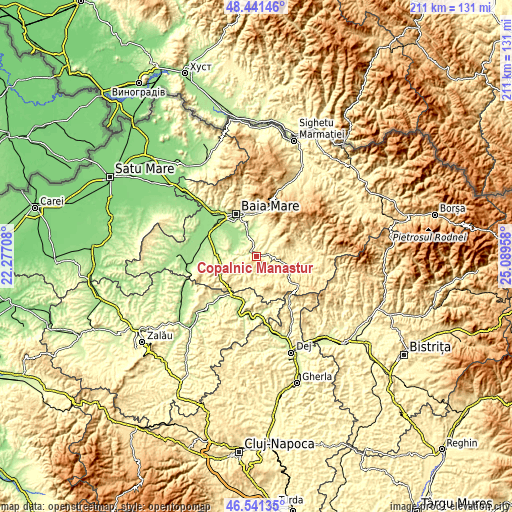 Topographic map of Copalnic Mănăştur