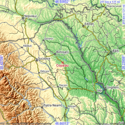 Topographic map of Copălău