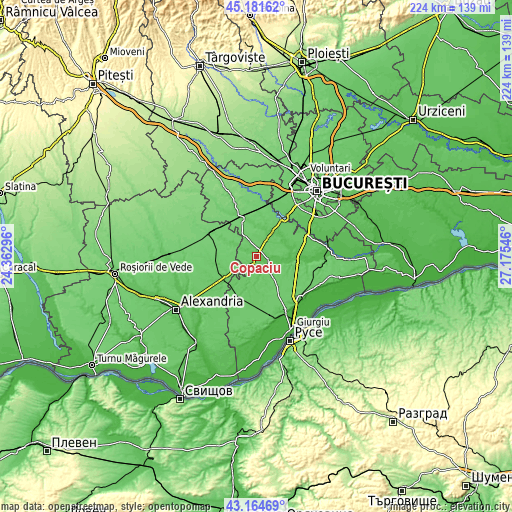 Topographic map of Copaciu