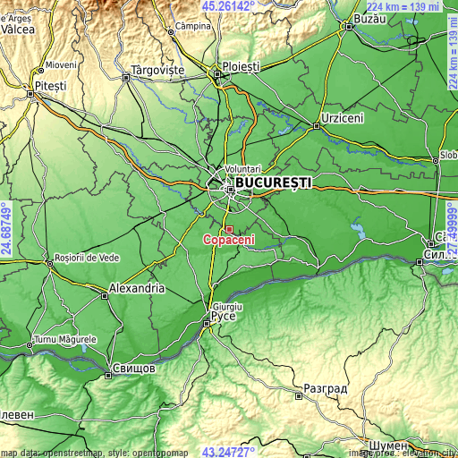 Topographic map of Copăceni