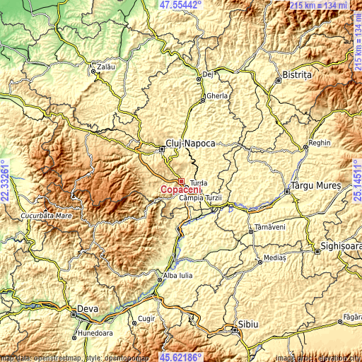 Topographic map of Copăceni