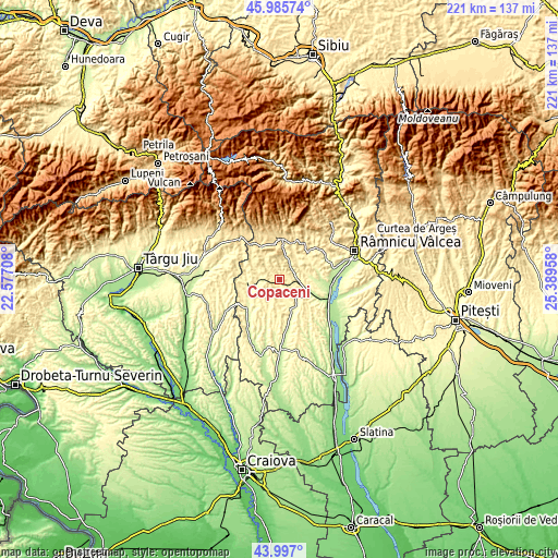 Topographic map of Copăceni