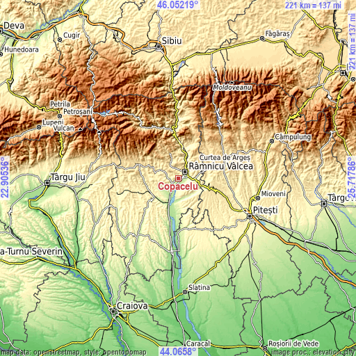 Topographic map of Copăcelu