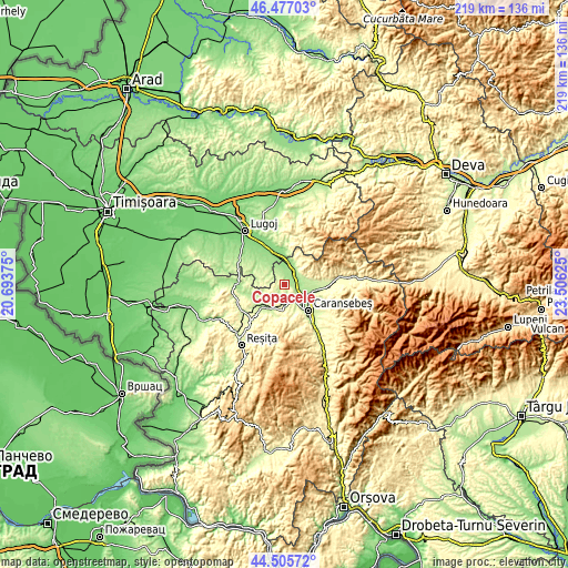 Topographic map of Copăcele