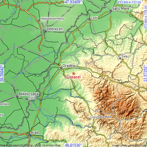 Topographic map of Copăcel