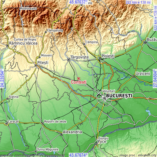 Topographic map of Conțești