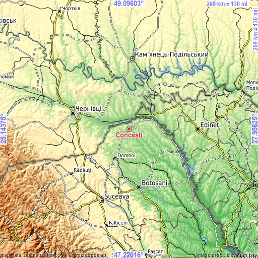 Topographic map of Conceşti