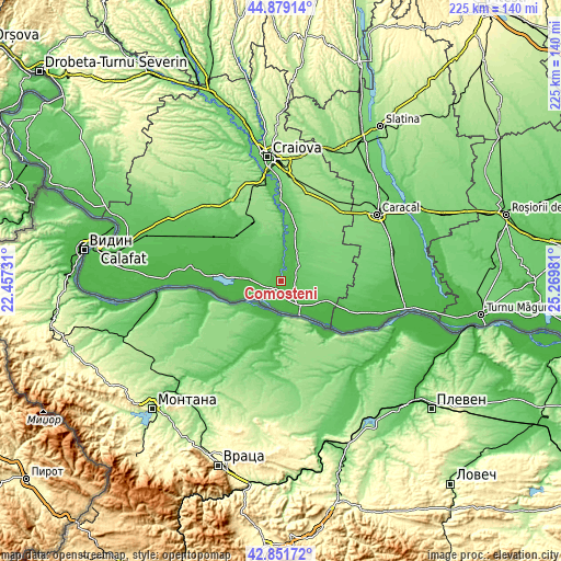 Topographic map of Comoșteni