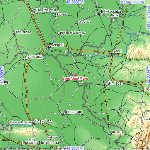 Topographic map of Comloşu Mare