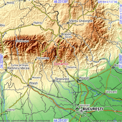 Topographic map of Comarnic