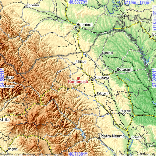 Topographic map of Comănești