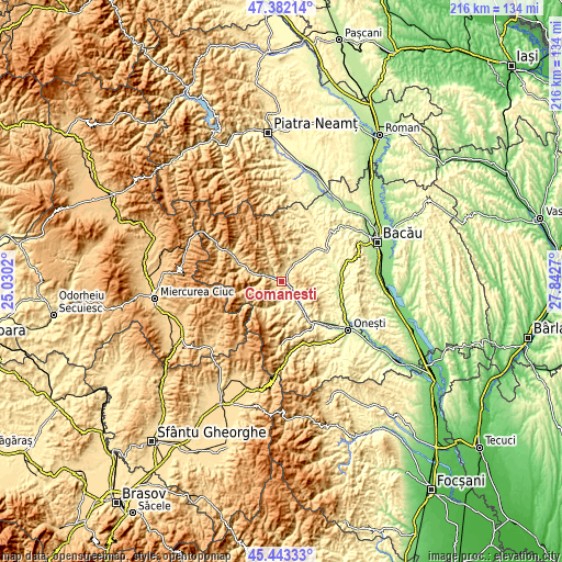 Topographic map of Comăneşti