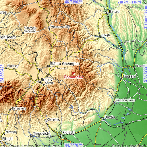 Topographic map of Comandău