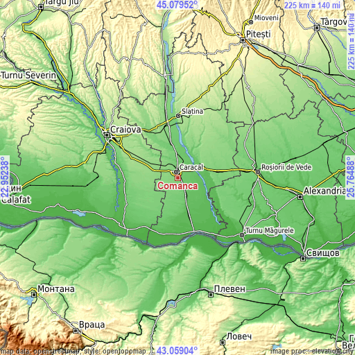 Topographic map of Comanca
