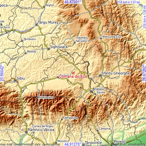 Topographic map of Comana de Sus