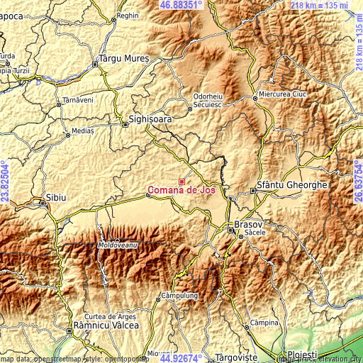 Topographic map of Comana de Jos