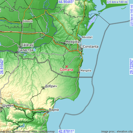 Topographic map of Comana