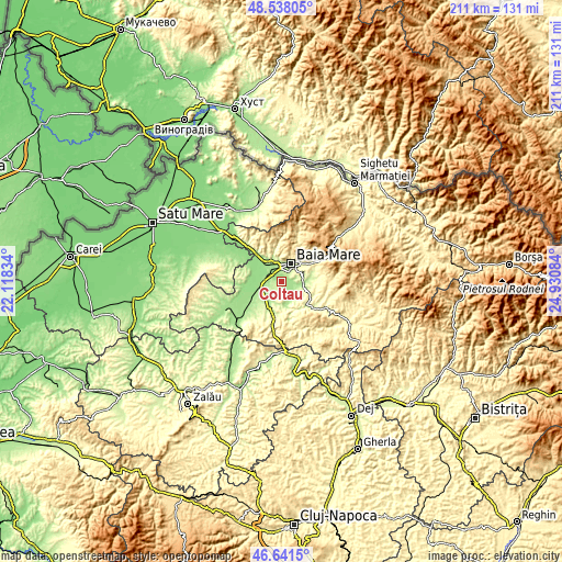 Topographic map of Coltău
