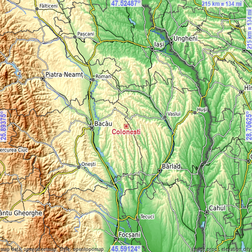 Topographic map of Coloneşti