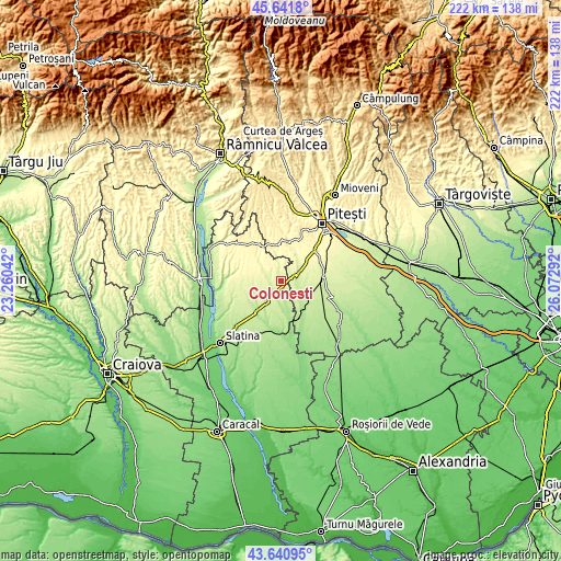 Topographic map of Coloneşti