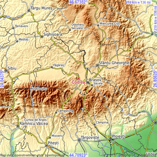 Topographic map of Codlea
