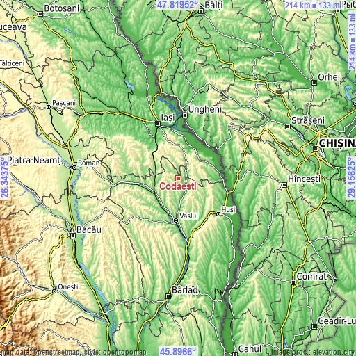 Topographic map of Codăeşti