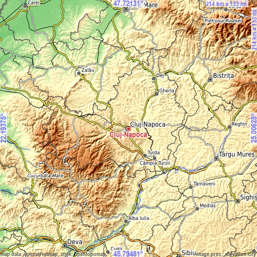 Topographic map of Cluj-Napoca