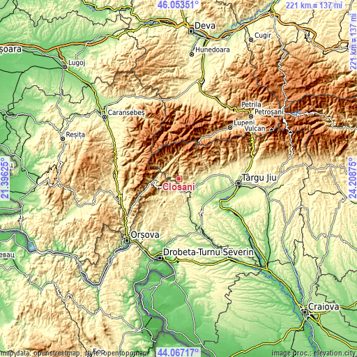 Topographic map of Cloșani