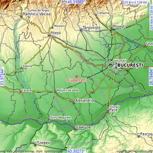 Topographic map of Ciuperceni