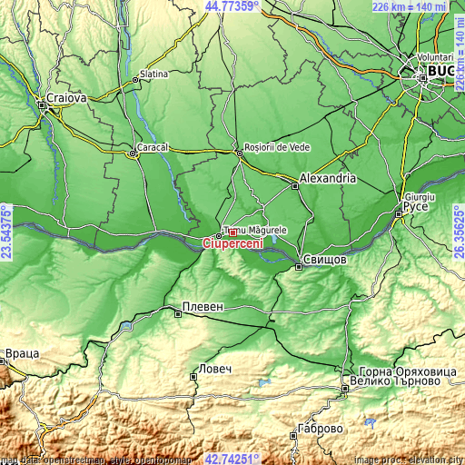 Topographic map of Ciuperceni