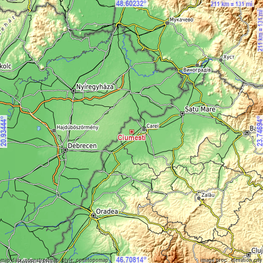 Topographic map of Ciumești
